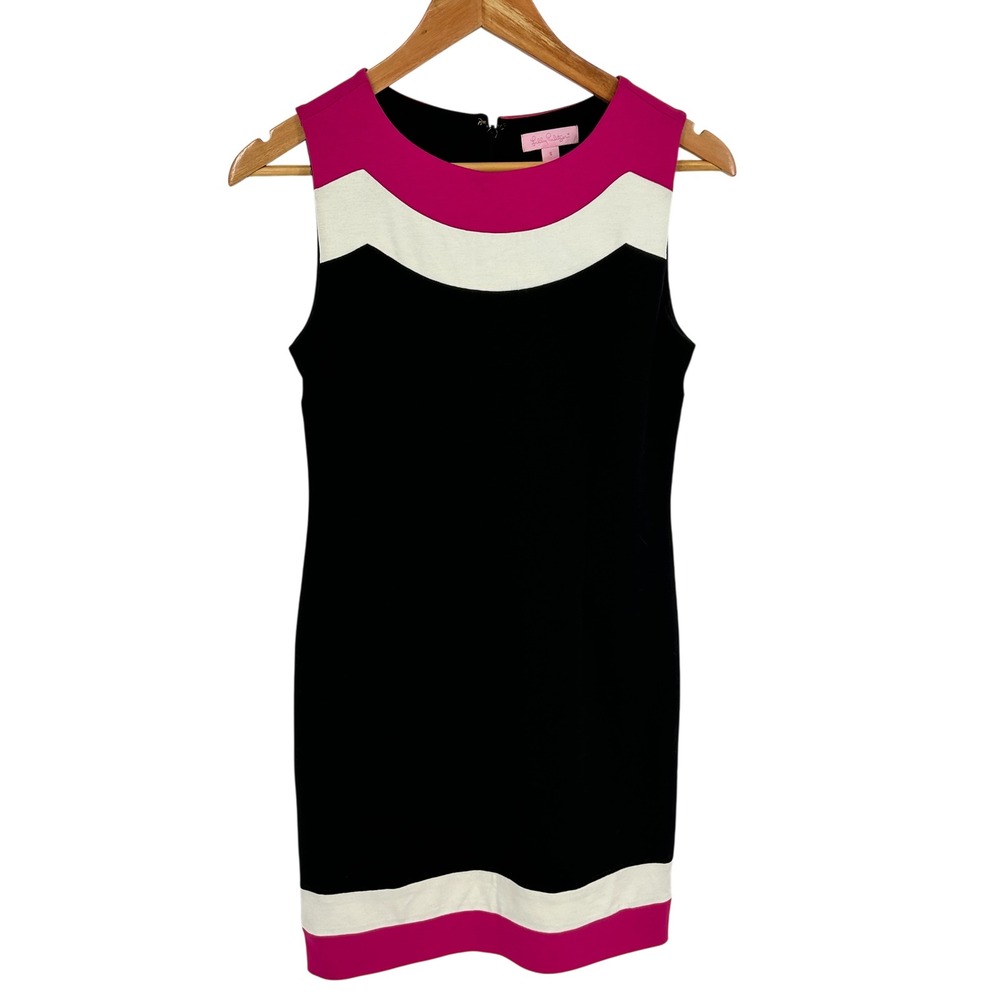Lilly Pulitzer Allaire Black Pink White Colorblock Sleeveless Sheath Dress S